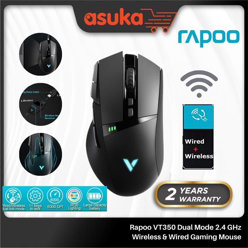 Rapoo VT350 Dual Mode 2.4 GHz Wireless & Wired Gaming Mouse - 2Y