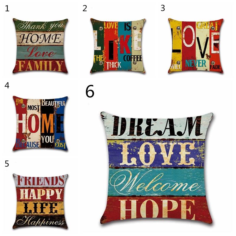 Vintage Mediterranean Painted Letters Cushion Cover Linen Throw Pillow Case Shopee Malaysia