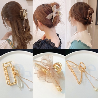 2022 New Tassel Hair Clip Large Metal Hair Claw Female Korean Elegant Temperament Butterfly Headdress