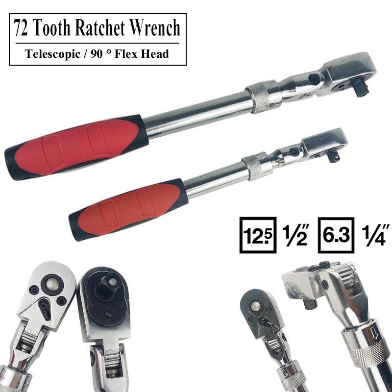 1 4 1 2 Cr V 90 Flex Head Socket Ratchet Wrench 72 Teeth Spanner Shopee Malaysia