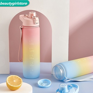 🌈READY STOCK🌈1L Water bottle, can be reused, leak-proof reminder to drink more water every day, gradient color water bottle with time