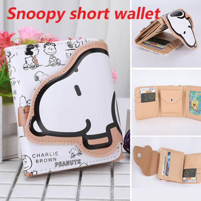 New Peanuts Snoopy PU Leather two folding Wallet Purse   free shipping