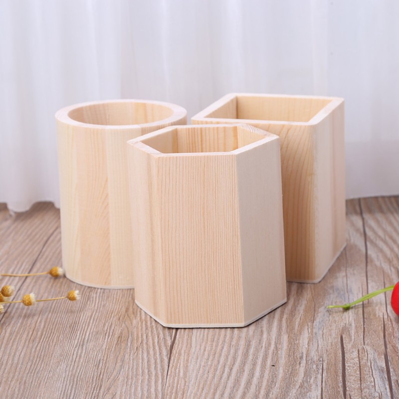 Desk Organizer Wooden Holder Pencil Pen Box Kids Diy Coloring Case