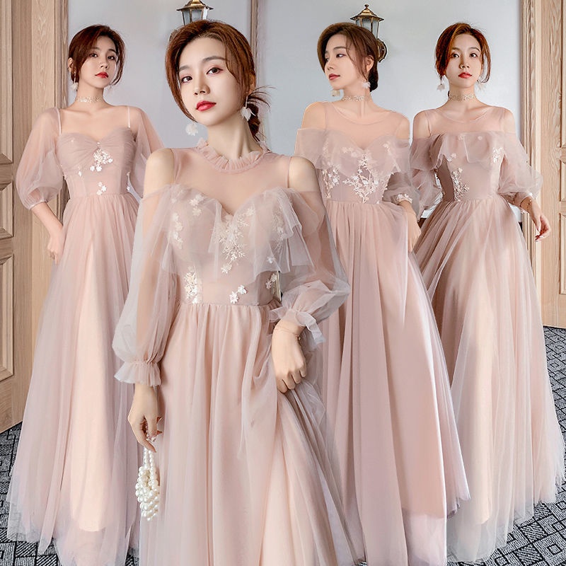 บริสุทธิ์ที่รักยาว 2021 พี่สาวกลุ่มแฟรี่อุณหภูมิประสิทธิภาพ banquet ขนาดเล็กที่ดีที่สุดเพื่อนเจ้าสาวชุดยาว 2021 พี่น้องนางฟ้าแสดงชุดแต่งงานเล็กๆน้อยๆสำหรับงานเลี้ยงอาหารค่ำประจำปีชุดแต่งงาน