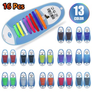 16 Pcs Unisex No Tie Elastic Silicone Shoelaces for Adults Kids 13 Colors