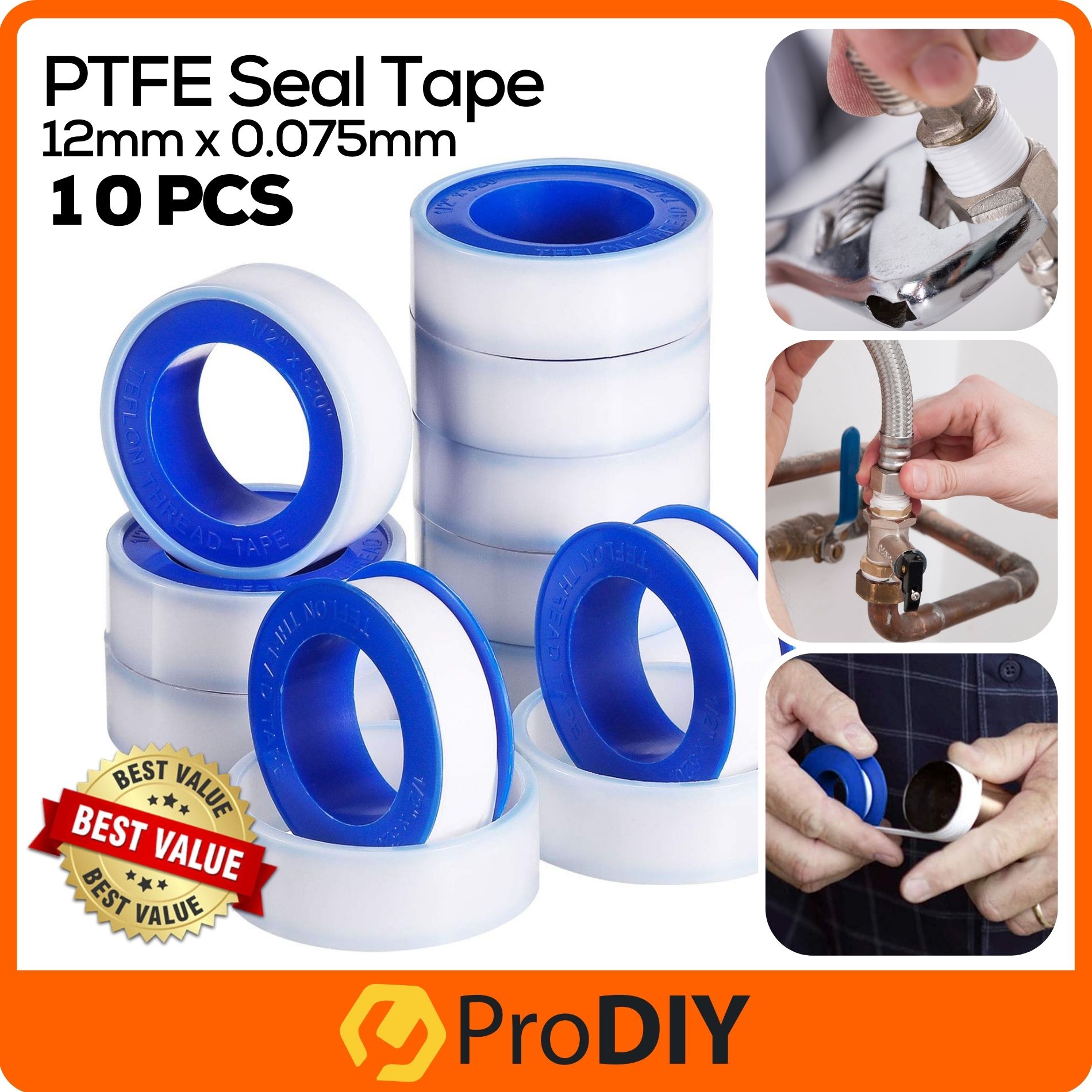 10PCS 12mm x 0.075mm PTFE Seal Tape Hose Tape Pipe Tape Plumbing Pipe Repair Thread Sealing Tape ( 12mm x 0.075mm )