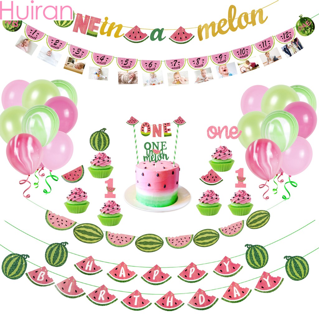 Thanks a Melon Balloons One in a Melon Balloons Watermelon Summer Fruit Theme Birthday Banner Party Supplies Decorations