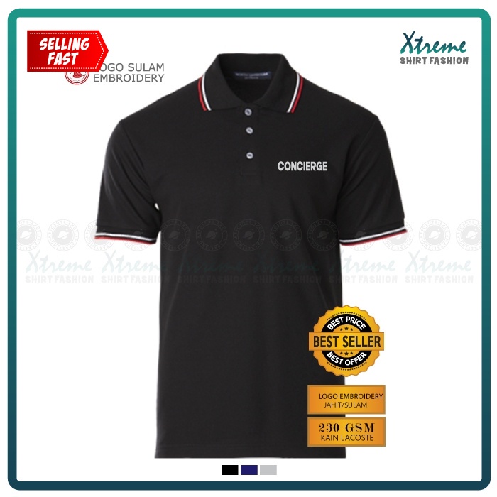 GN Polo T Shirt Sulam Concierge Hotel Apartment Parking Jokey Work Baju Lelaki Office Service Uniform Embroidery Jahit