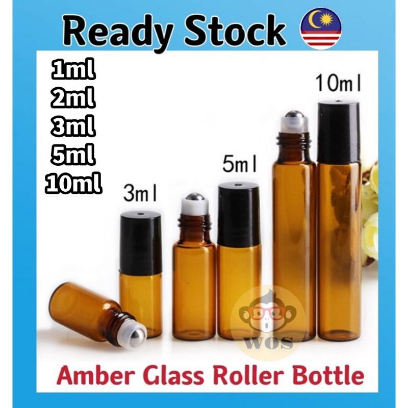 1ml/2ml/3ml/5ml/10ml Amber Glass Roller Empty Bottles Essential Oil Container Travel Portable Botol Kosong Minyak Pati