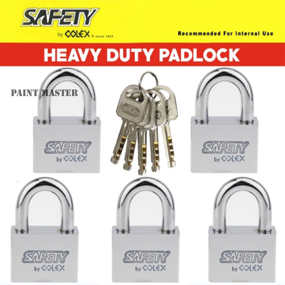 COLEX 5pcs 50mm Stainless Steel Heavy Duty Brass Padlock Keyed Alike