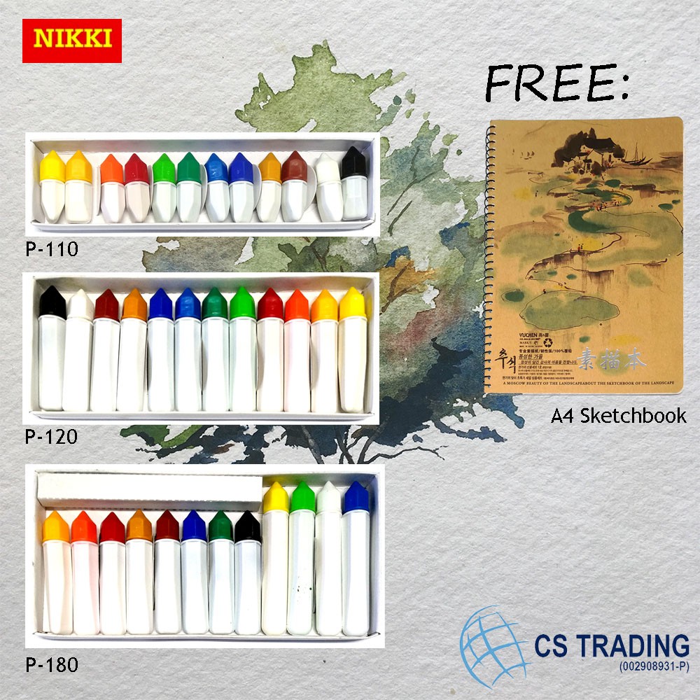 2 Boxes x Nikki Water Colour (FREE: A4 Sketchbook worth RM8.20) P-110 / P-120 / P-180