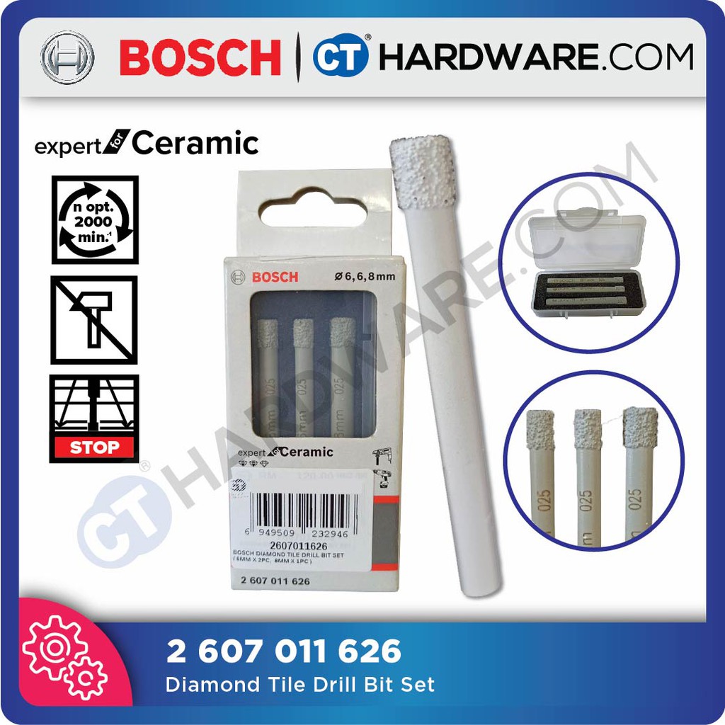 BOSCH 2607011626 DIAMOND TILE DRILL BIT SET ( 6MM X 2PC, 8MM X 1PC
