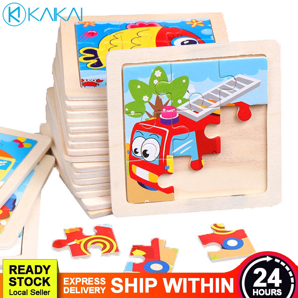 Non Toxic 3D Wooden Thicken Jigsaw Puzzle Girl Boy Kids Children Mini Cartoon Brain Training Toys Mainan Kayu 儿童拼图