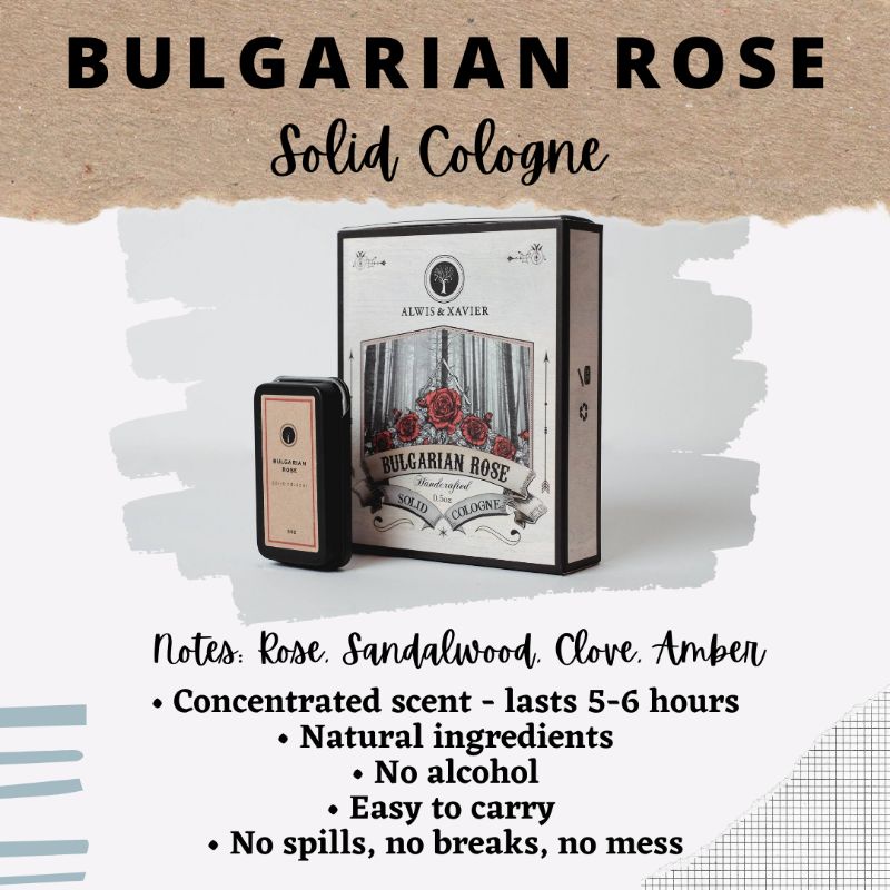 Bulgarian Rose - Handcrafted Solid Cologne Perfume | Rosy & Woody Men & Women Fragrance | Alwis & Xavier