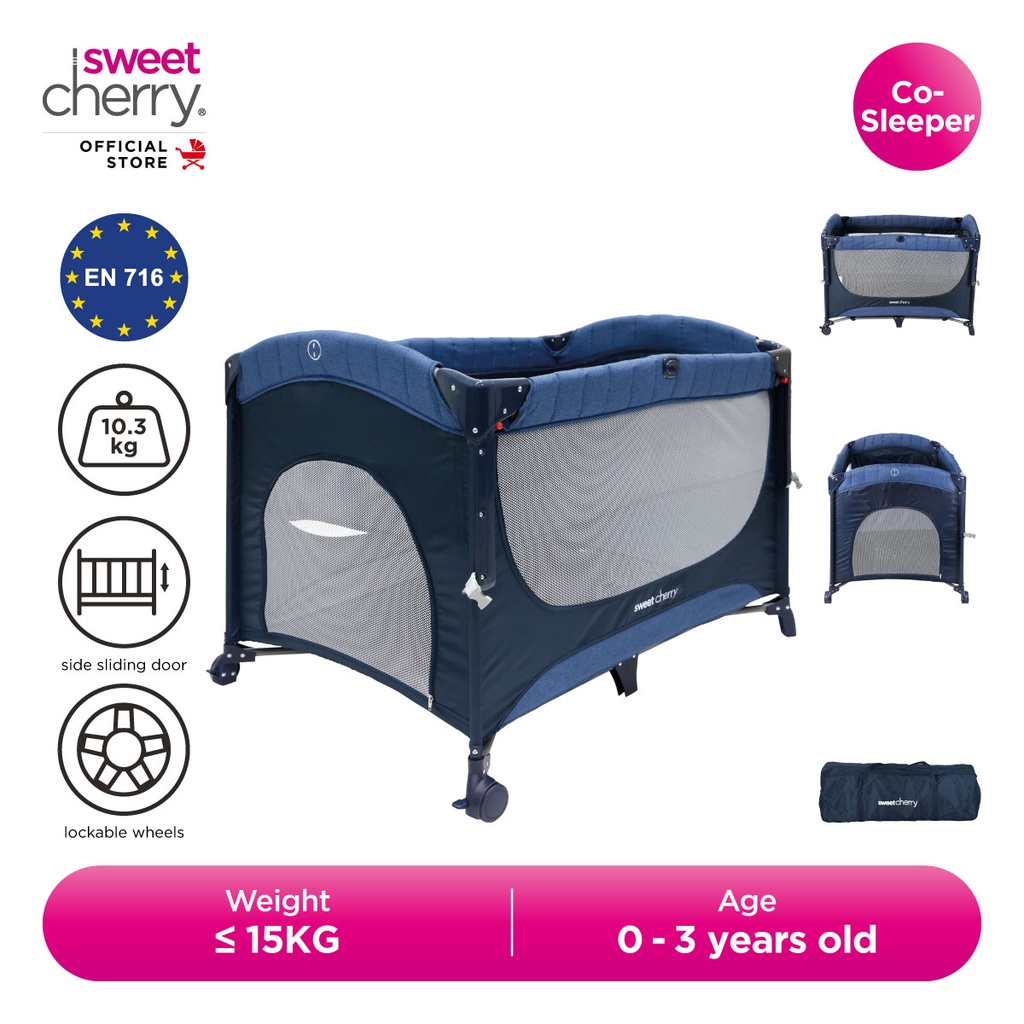 Sweet Cherry CoSleeper Foldable Toddler Bedside Crib with Wheels