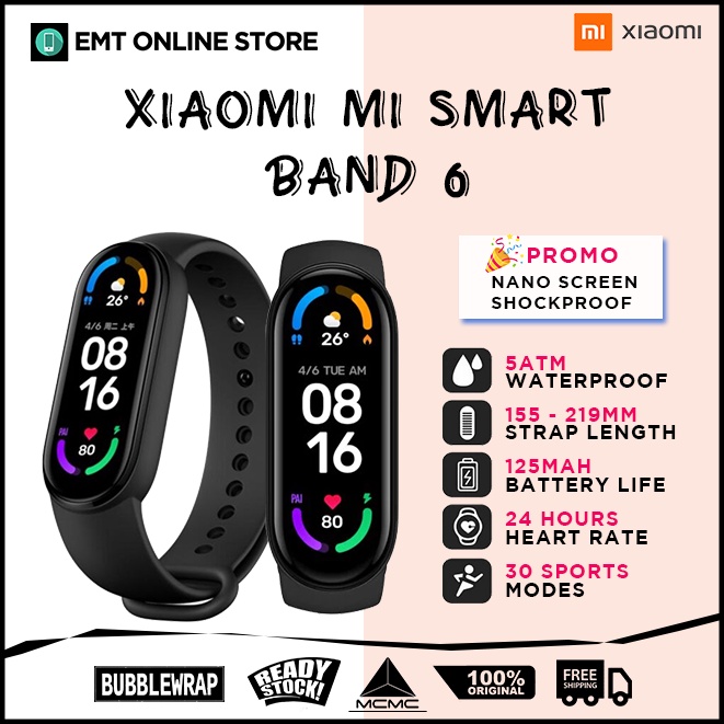 Xiaomi Mi Band 6 Smart Wristband AMOLED Color Screen With Magnetic Charging 30 Sport Modes (1.56")