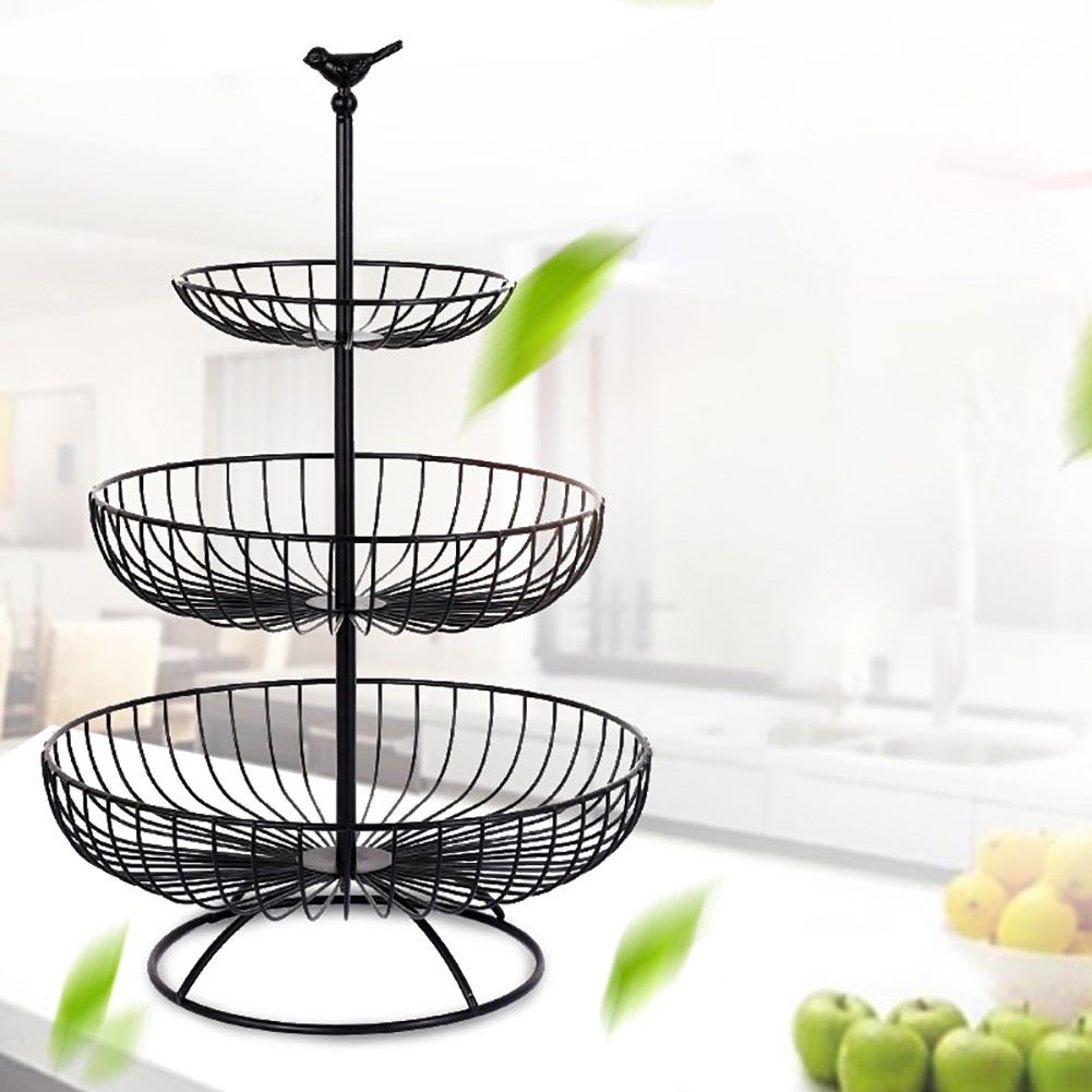 Household 3 Tier Fruit Plate Countertop Metal Fruit Basket Black