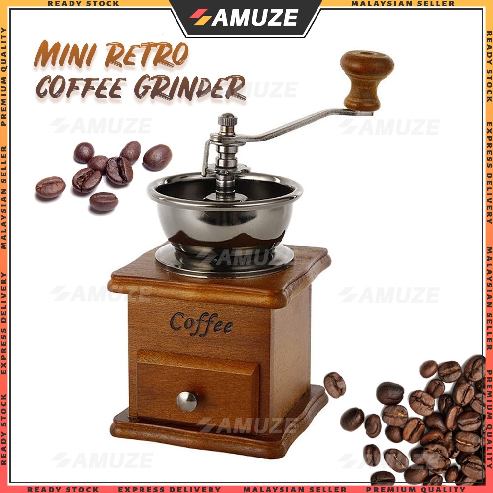 AMUZE Retro Wooden Manual Coffee Grinder Manual Hand Coffee Bean Expresso Coffee Maker Grinder