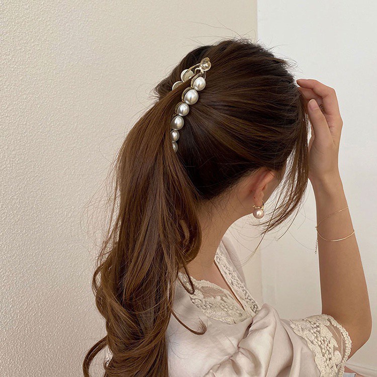 Banana clip horsetail hair clip pearl acrylic Korean temperament clip big  hairclips back head hairpins hair accessories | Shopee Malaysia