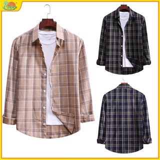 Baju Kemeja Lelaki Men Casual Long Sleeve Plaid Color Shirt Men's Long-sleeve Business Slim Men Blouse Big Size Fashion Checkered Shirts Tops