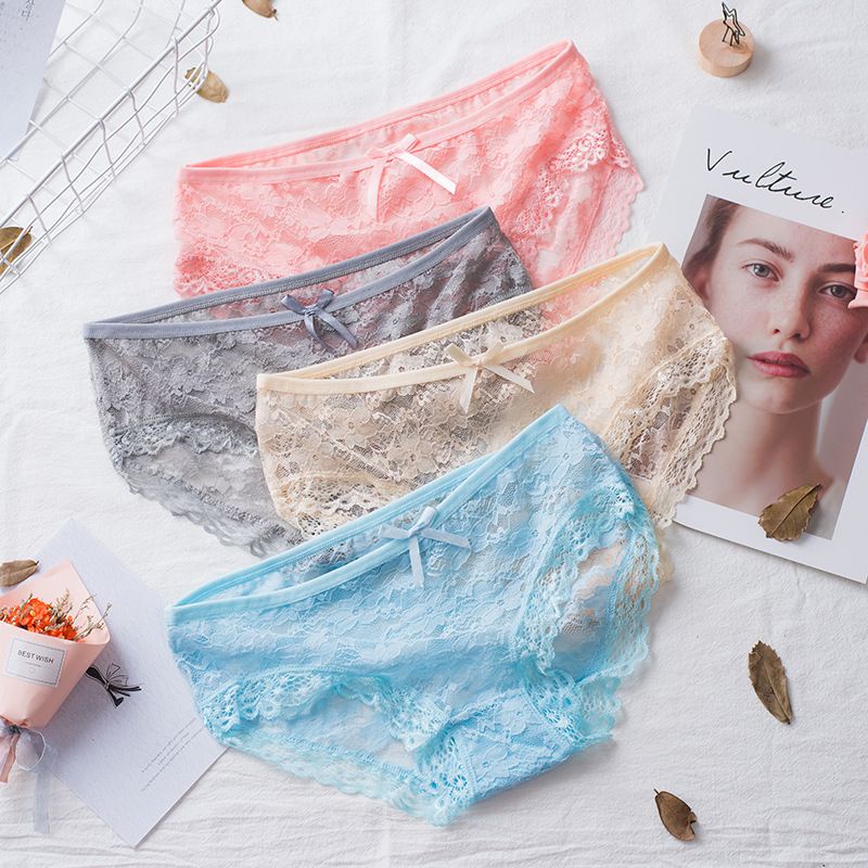 ??Ready Stock Women Girl Lace Panties Mid Waist Candy Colour