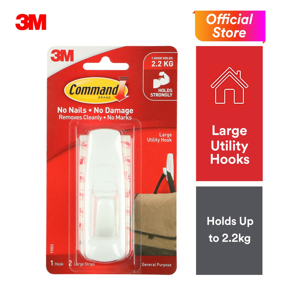 3M Command Large Utility Hooks (Holds Up To 2.2kg) (1pcs/pck) Wall