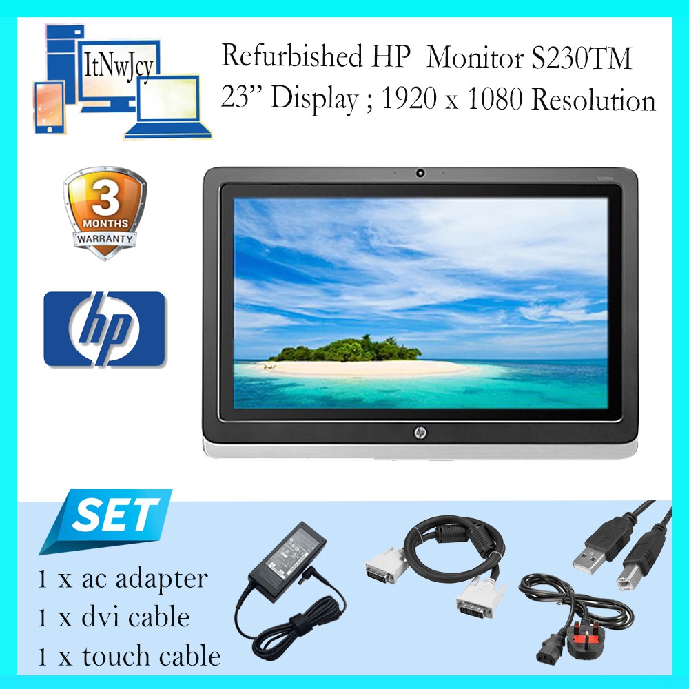 Refurbished HP Monitor S230tm 23"/Touchscreen/included ac adap & touch