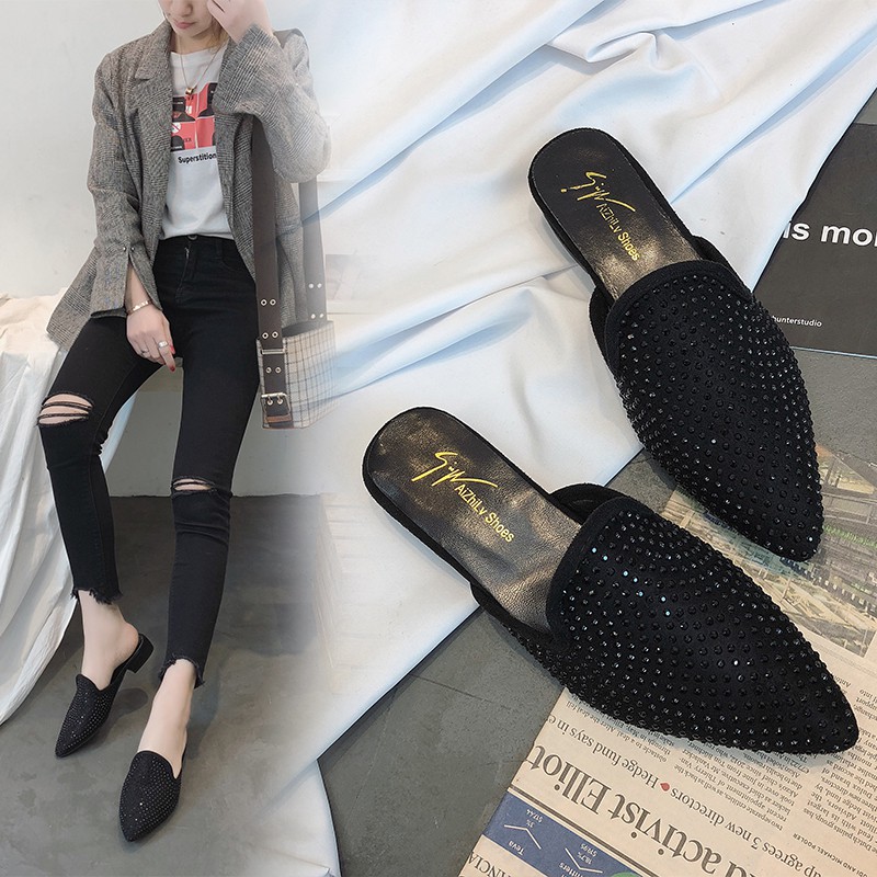 MANXIXI Fashion Mules Flat Slippers Shining Loafers Sandals For Women (Size  35-39) | Shopee Malaysia