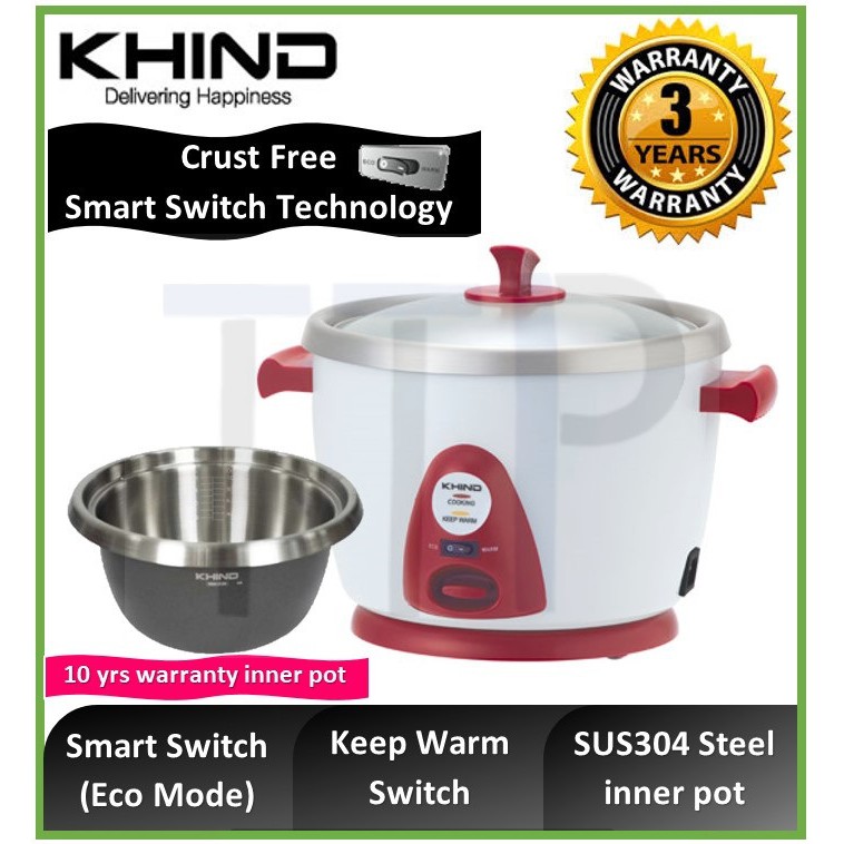 Khind Anshin Crust Free Rice Cooker (SUS304 Stainless Steel Inner Pot