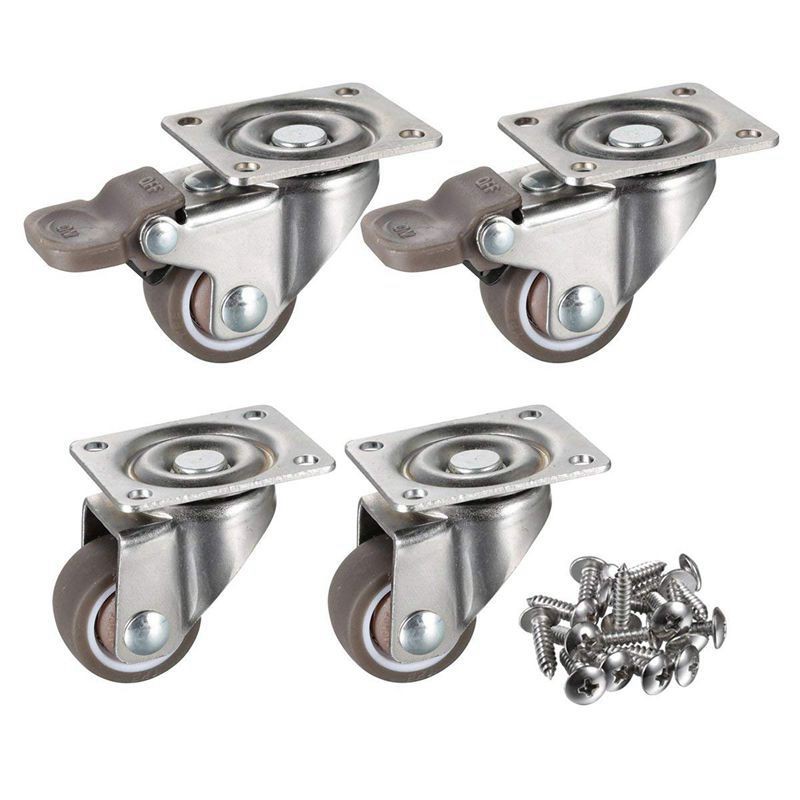 4 Pack 1 inch Low Profile Casters Wheels Soft Rubber Swivel Caster with