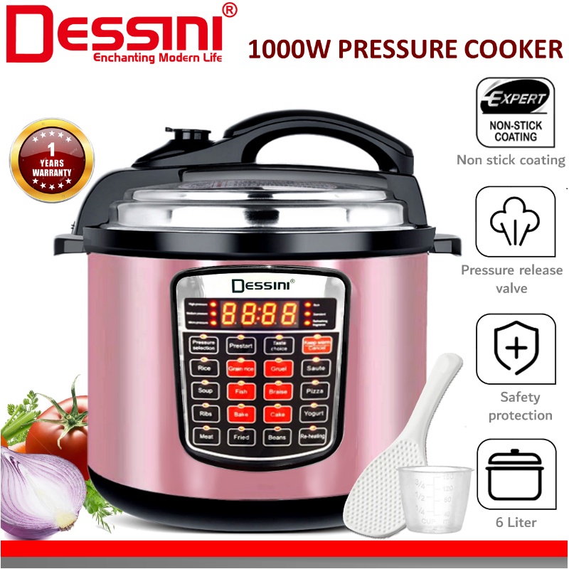 DESSINI ITALY 10IN1 6L Electric Digital Pressure Cooker Non-stick Stainless Steel Inner Pot Rice Cooker Steamer