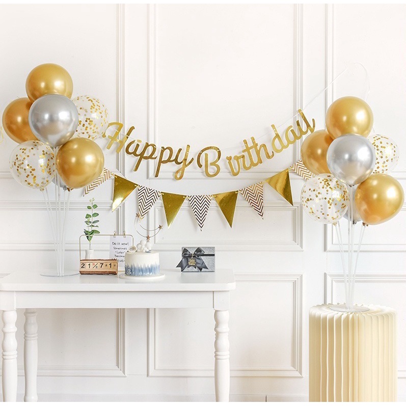 ?READY STOCK?SIMPLE SILVER GOLDEN BIRTHDAY PACKAGE Birthday Background  Happy Birthday Party Decorations Children Adult | Shopee Malaysia