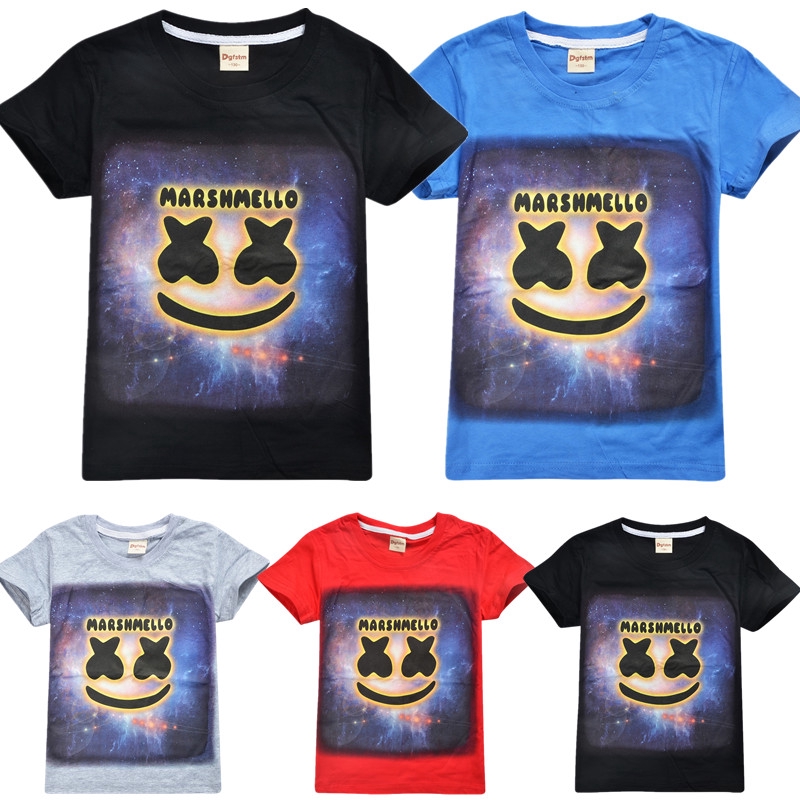 Boys T Shirt Kids Dj Marshmello Mask Music Short Sleeve T Shirt Summer Tee Shirt Shopee Malaysia - marshmello neon t shirt roblox