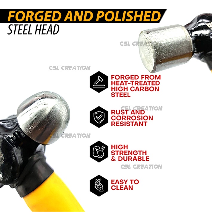 UOFFC Ball Pein Hammer Drop Fiberglass Handle Ball Pein Hammer