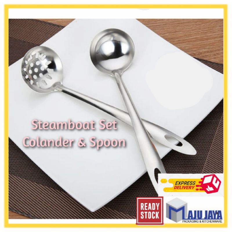 Stainless Steel Spoon Kitchen Utensils Soup Ladle Hotpot Colander 1X Sotds