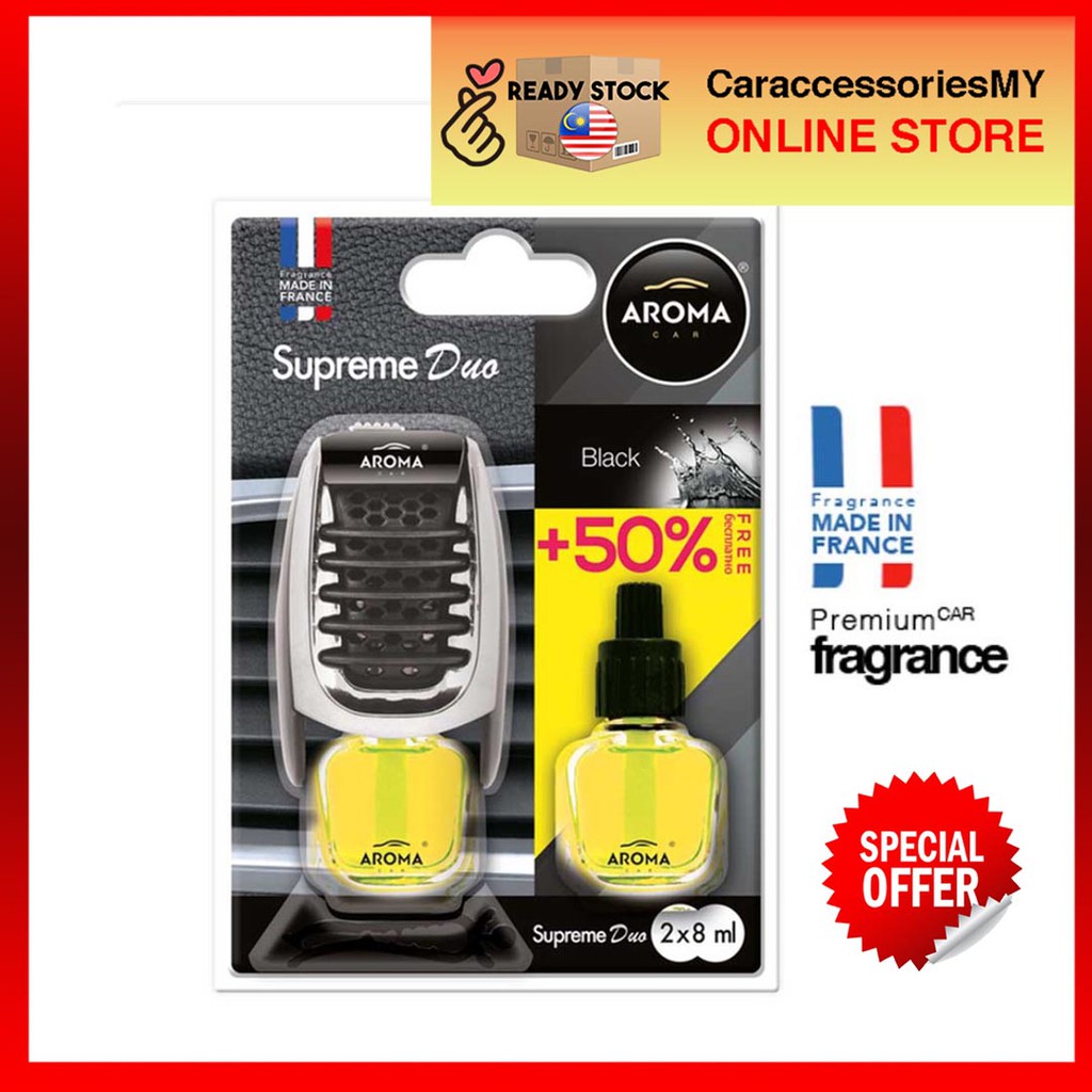 Aroma Supreme duo car air freshener black flavor 2x8ml refill set perfume