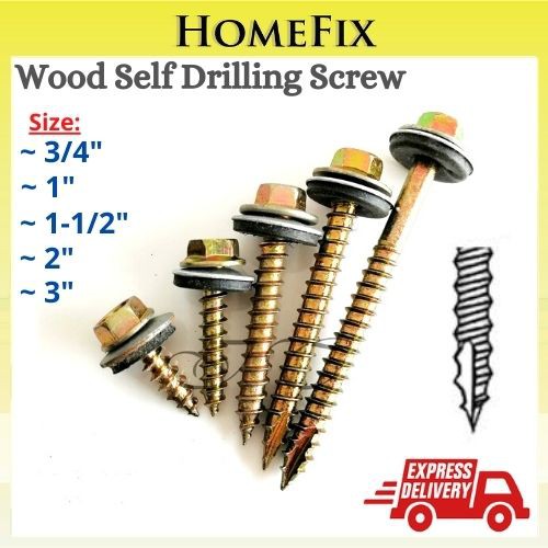 ( WOOD ) SELF DRILLING SCREW WITH WASHER AWNING SCREW SKRU ATAP SKRU ...