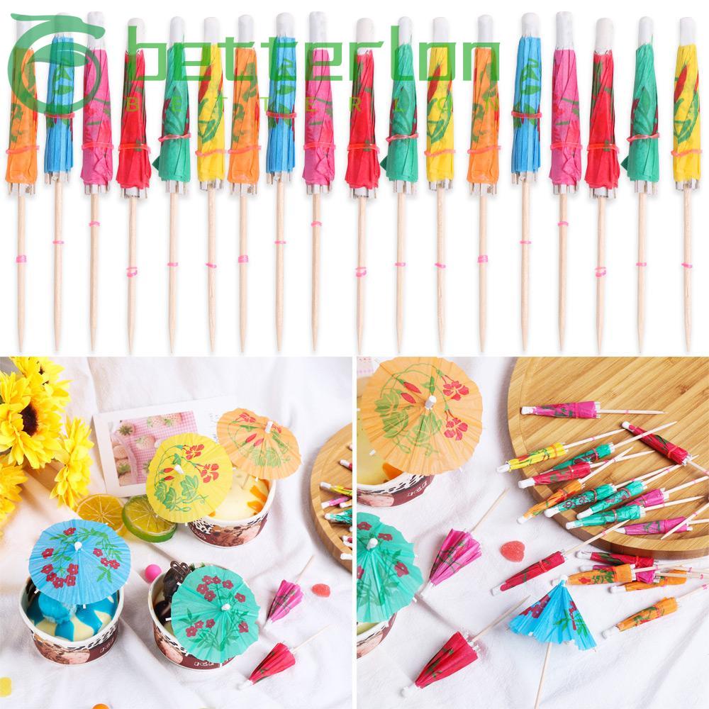 LONTIME 24PCS Mixed Color Ornament Paper Umbrella Sticks Hawaiian Cake Topper Mini Tropical Parasols Cocktail Decoration Wedding DIY Party Supplies Drinks Accessories