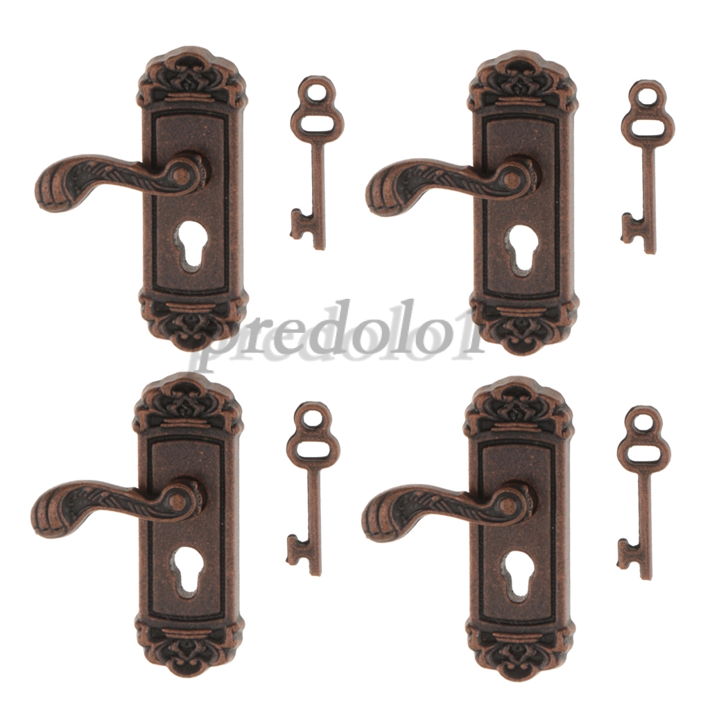 4pc 1 12 Scale Door Knob Left Handle Key Dollhouse Miniature Diy