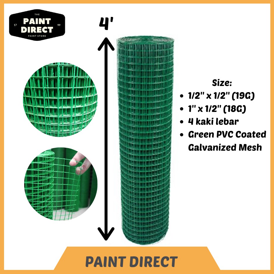 4FT x 45FT/ 50FT JARING HIJAU BESI / Green PVC Coated Galvanized BRC ...