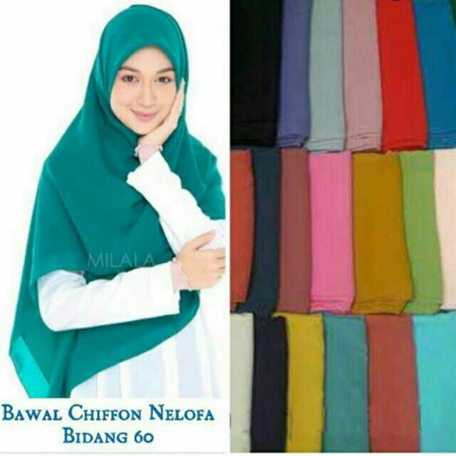 Tudung Bawal Neelofa Chiffon Bidang 50 55 60