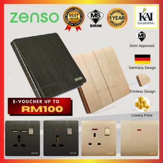 [CHEAPEST] Zenso Grande Socket and Wall Switch Slim Modern Switches Design 13A 15A 20A 45A DoorBell Astro [Black / Gold]
