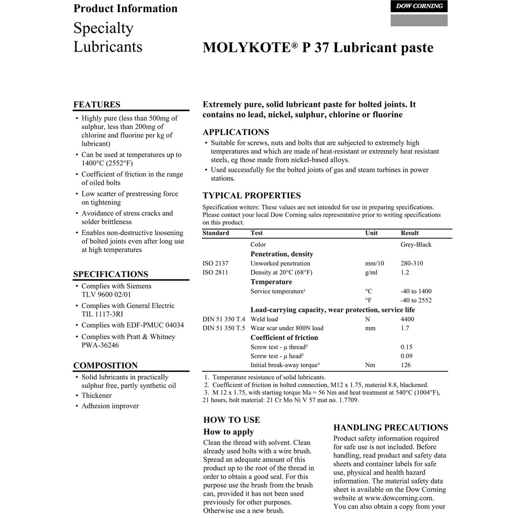 Molykote P37 Antiseize Paste 500g Dow Corning P 37 Malaysia Supplier Shopee Malaysia
