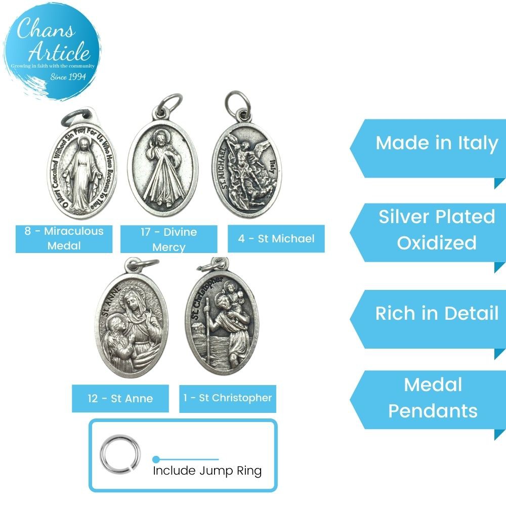 Medal Pendant 69001 St Michael Divine Mercy Miraculous Medal St Christopher & St. Anne Italian Made Charm Medal