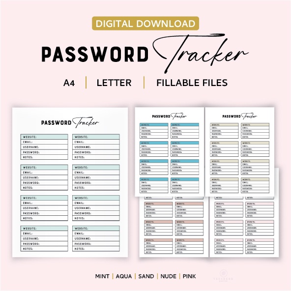 Password Book Tracker Fillable Digital Password Notebooks Printable ...