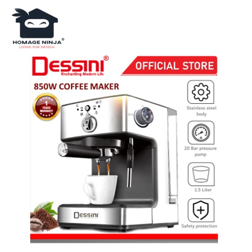 🔥PROMOTION🔥 DESSINI ITALY 20 Bar Espresso Coffee Maker Brew Cappuccino Latte Machine Milk Frothing Bubble (1.5L)