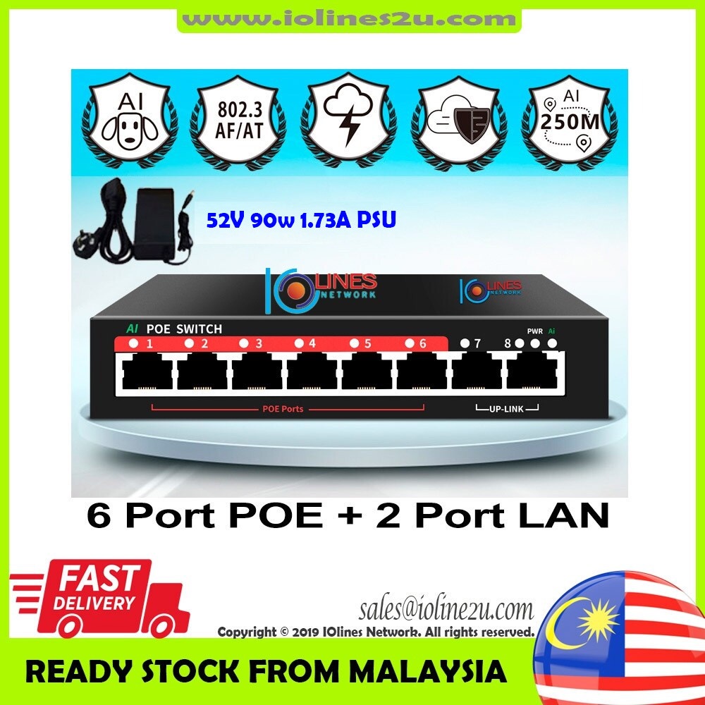 4 5 6 8 port POE Network switch 48V52v DC 90w AP 250m Extend Mode