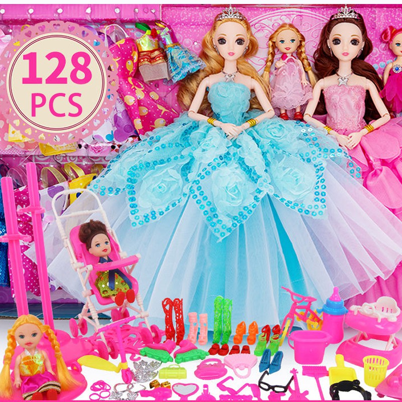Cartoon doll set children's toy Dress up game Princess Girl Wedding Dress Birthday Gift Clothes