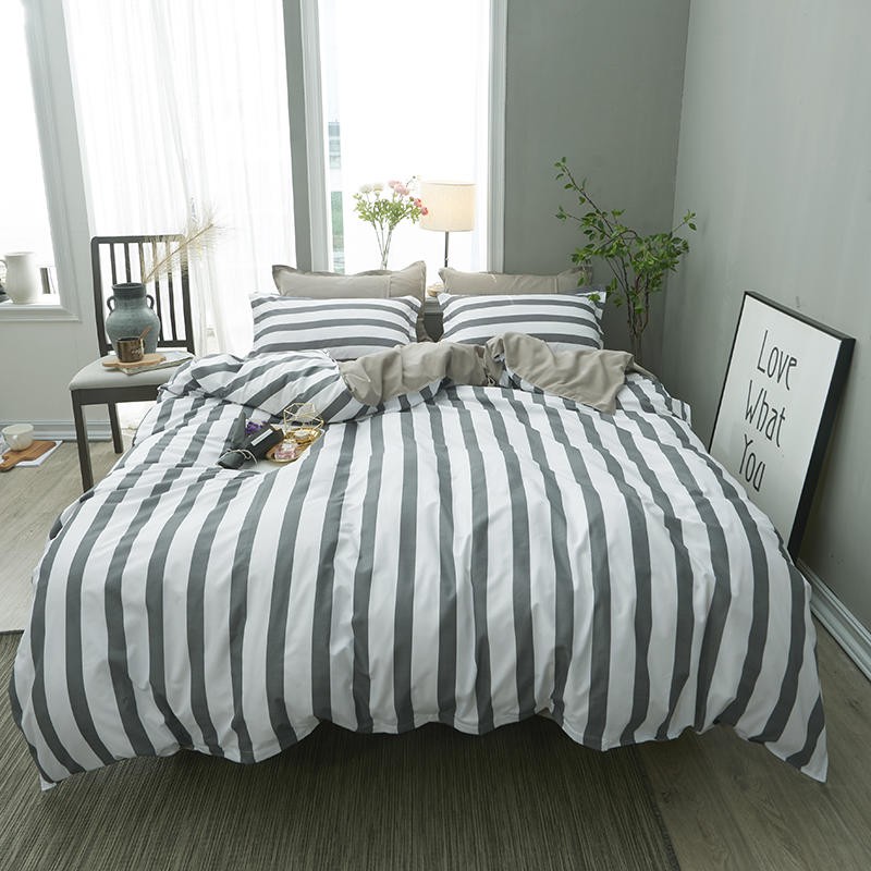 Bsy Striped Bedding Set White And Gray Duvet Cover Flat Sheet
