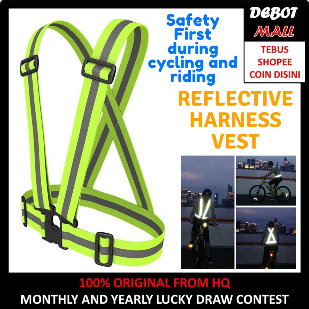 Ready Stock Reflective Harness Vest For High Visibility In Night Jaket Pemantul Cahaya Pantul Cahaya Cycling Shopee Malaysia